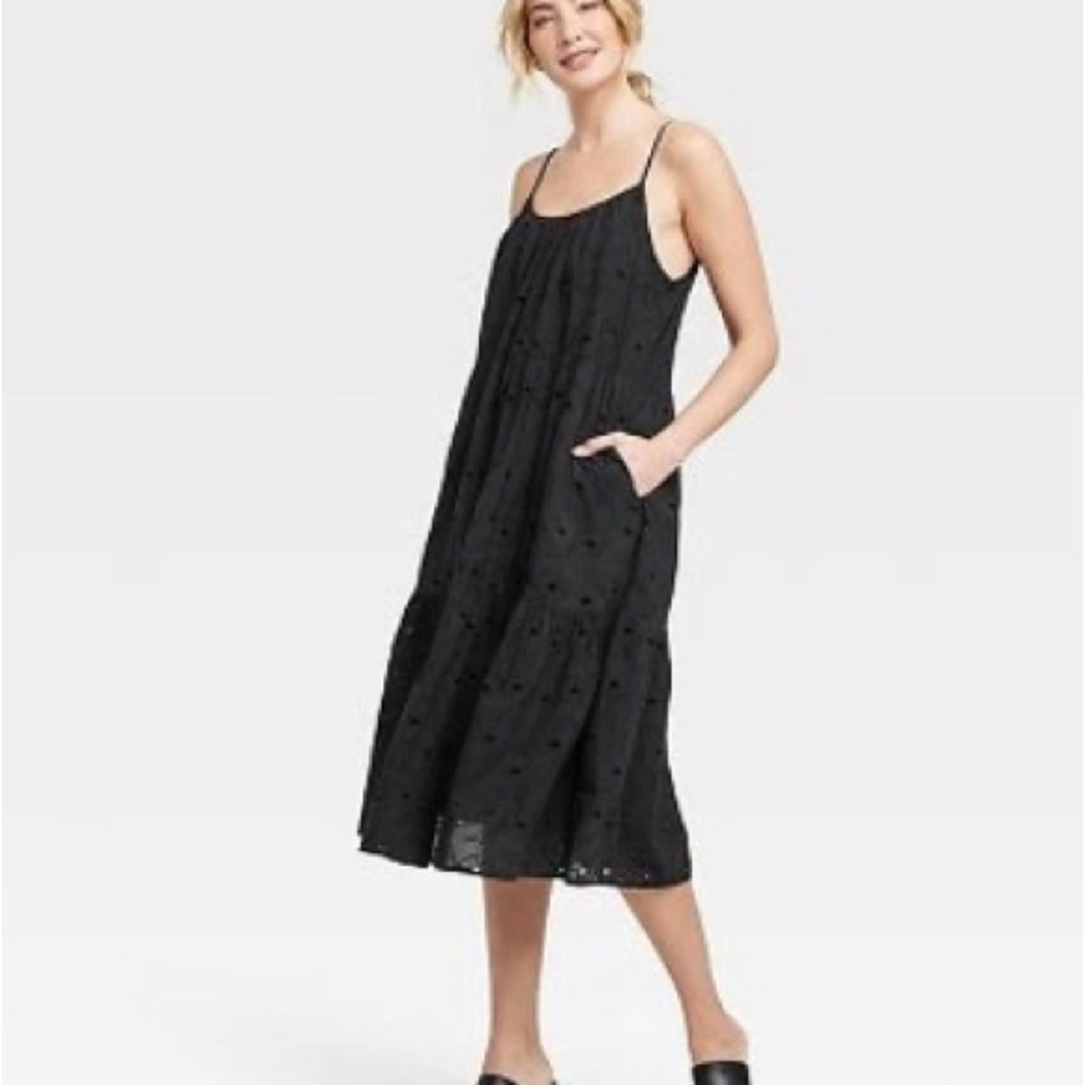 Target 🎯 A New Day - Black Eyelet Spaghetti-Strap Midi Dress - Size Small